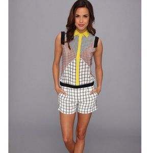 TRINA TURK EUC Silk Geometric Checkered Romper Playsuit